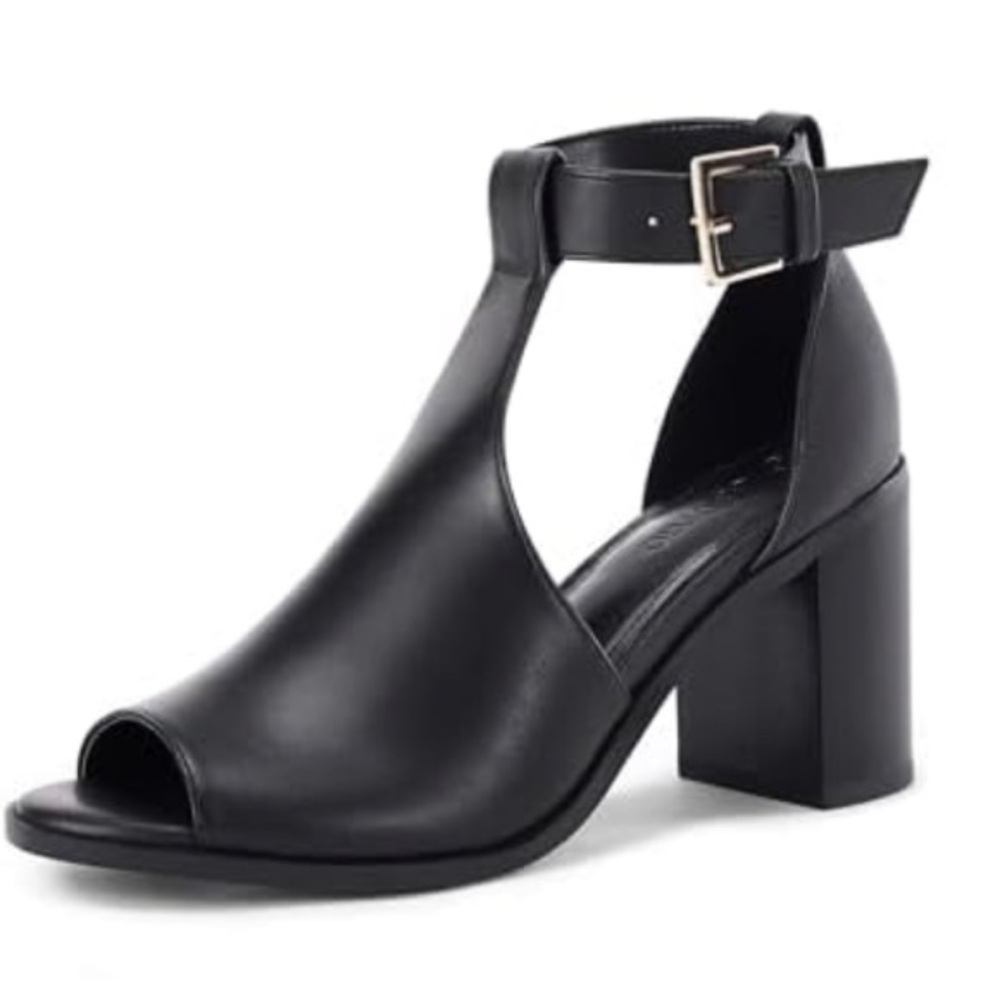 Black Ankle-Strap Peep-Toe Block Heel - Brand: